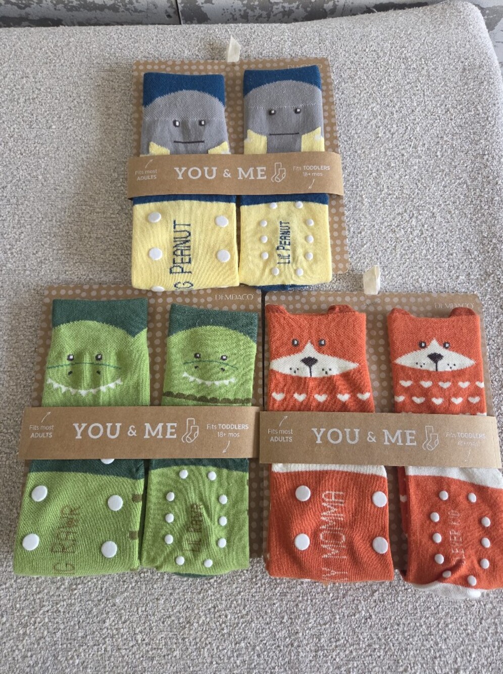 NWT DEMDACO "You & Me" Matching Sock Gift Sets - Lot of 3 (Fox, Dinosaur, Elepha